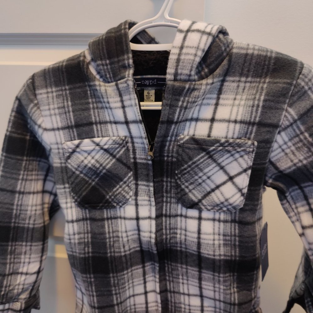 BNWT Hooded Flannel Shirt with Sherpa Lining